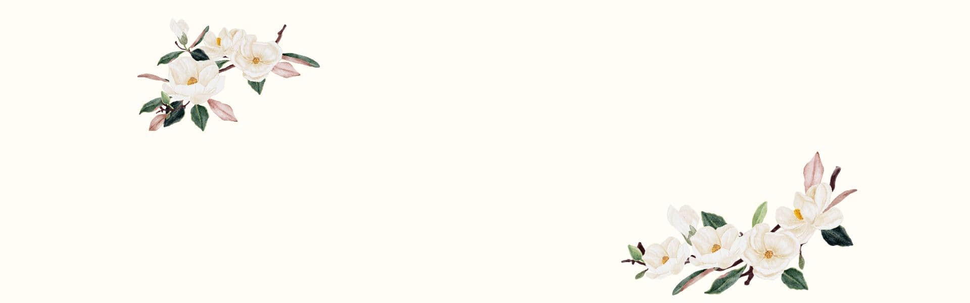 A soft beige background featuring delicate watercolor magnolia flowers in the corners.
